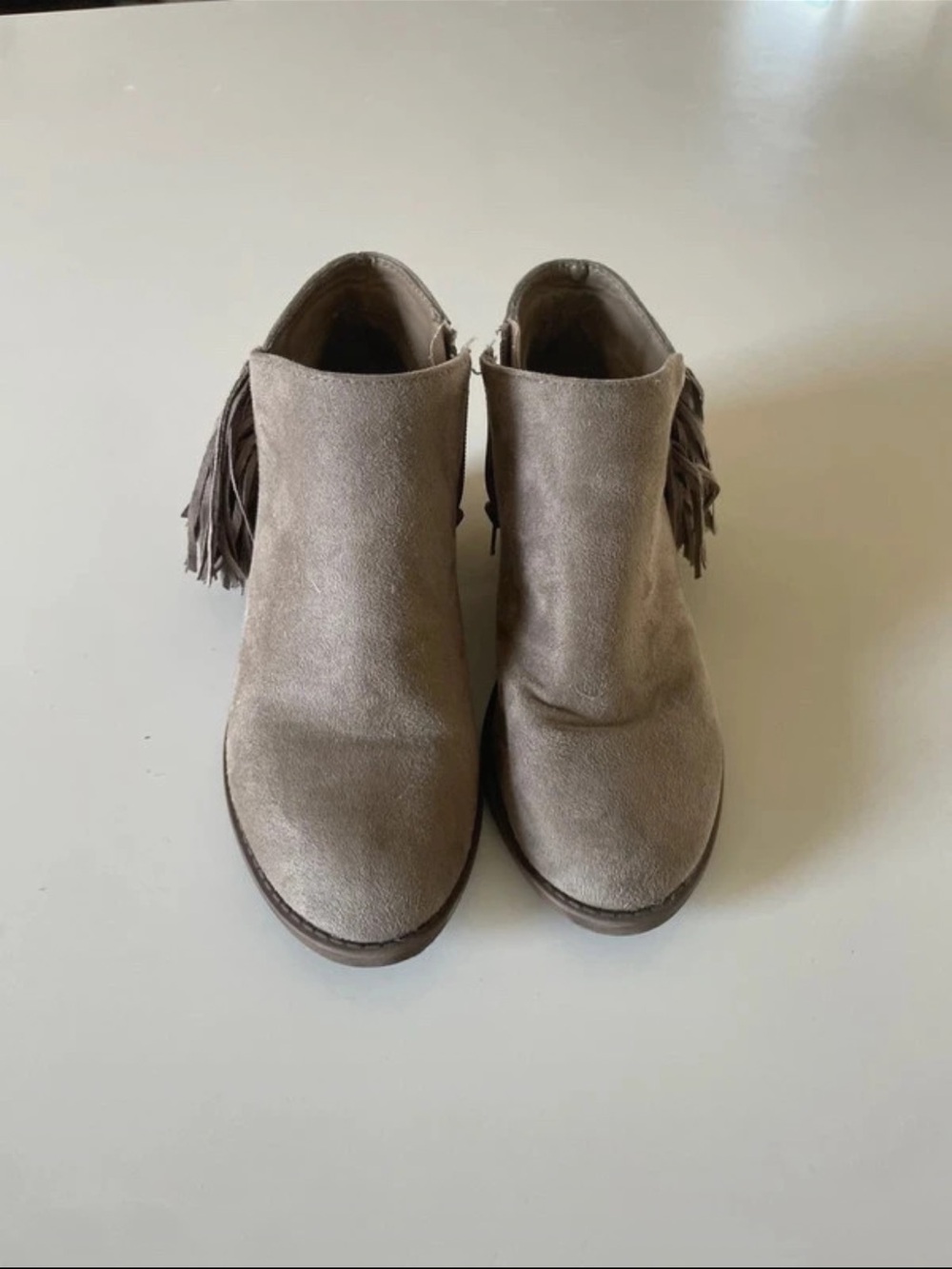 Soda Taupe Suede Fringe Ankle Boots